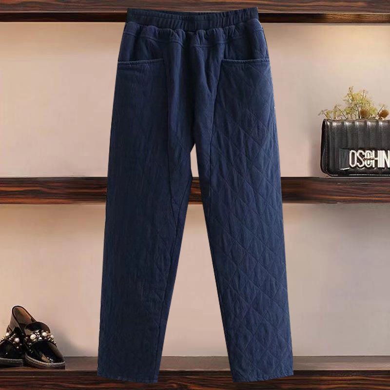 冬装新款夹棉加厚长裤冬季大码女装中老年洋气妈妈棉麻老寒腿棉裤