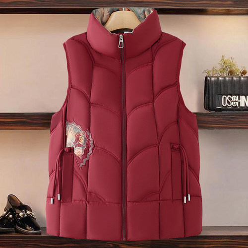 中老年妈妈刺绣加厚丝绵马夹外套