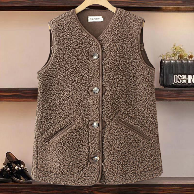 无袖口袋颗粒绒韩版马夹