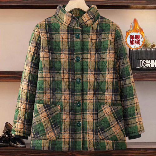 长袖立领格子棉麻棉衣棉袄