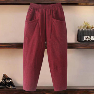 秋冬装 女装 妈妈九分裤 冬季 中老年宽松显瘦 棉麻夹棉棉裤 老爹裤 大码