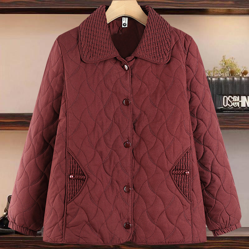 春装新款绗线翻领休闲夹克衫上衣春秋季中老年妈妈显瘦薄外套50岁