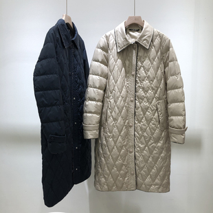 气质轻薄 菱形格绗线 薄款羽绒服女中长款修身显瘦外套 断码特价