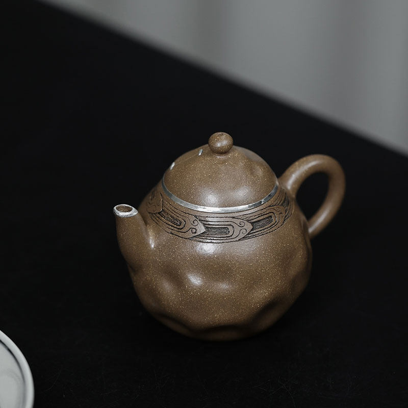 青灰泥手捏壶文蛋全手工紫砂泡茶壶150ml