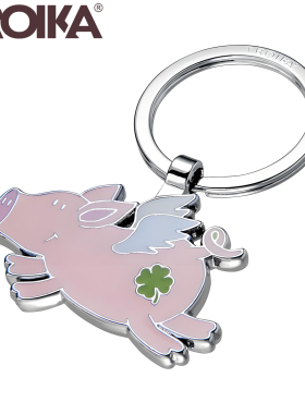 德国TROIKA幸运飞猪钥匙扣 天使翅膀四叶草好运挂件 卡通生肖礼品