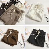 中东外贸通勤休闲口袋 高级感秋夏直筒松紧腰长裤 垂感西装 女阔脚裤