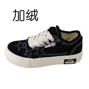 女加绒休闲板鞋 学生小黑鞋 小白鞋 2022冬新款 ins潮街拍皮面帆布鞋