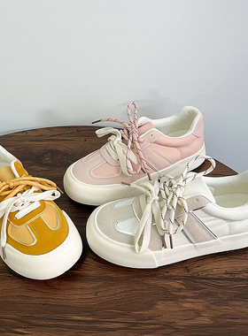 姜黄色厚底帆布鞋女平底夏季学生休闲百搭板鞋ins潮港风复古鞋子