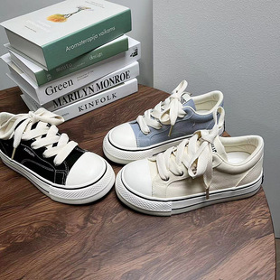 平底春秋休闲运动板鞋 小白鞋 厚底学生百搭帆布鞋 2024新款 潮 女春季