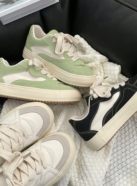 绿色帆布鞋女春款2023年新款chic鞋子女生百搭大头鞋ins潮滑板鞋