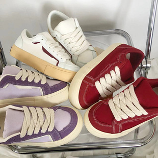 子ins滑板鞋 2023春复古红色低帮帆布鞋 女透气港味街拍百搭鞋