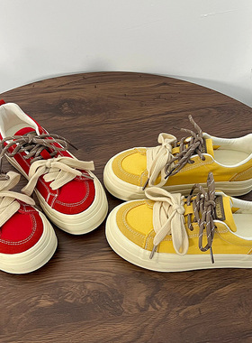 2025夏季新款厚底黄色透气帆布鞋女款学生百搭运动休闲鞋板鞋女鞋