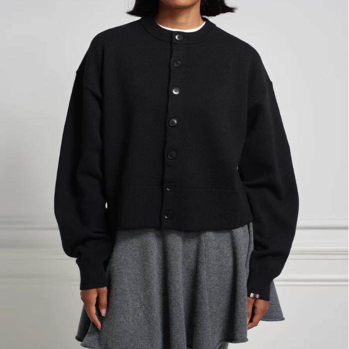 外贸原单 北欧荷兰单短款开衫女士纯色宽松保暖山羊绒毛衣针织衫