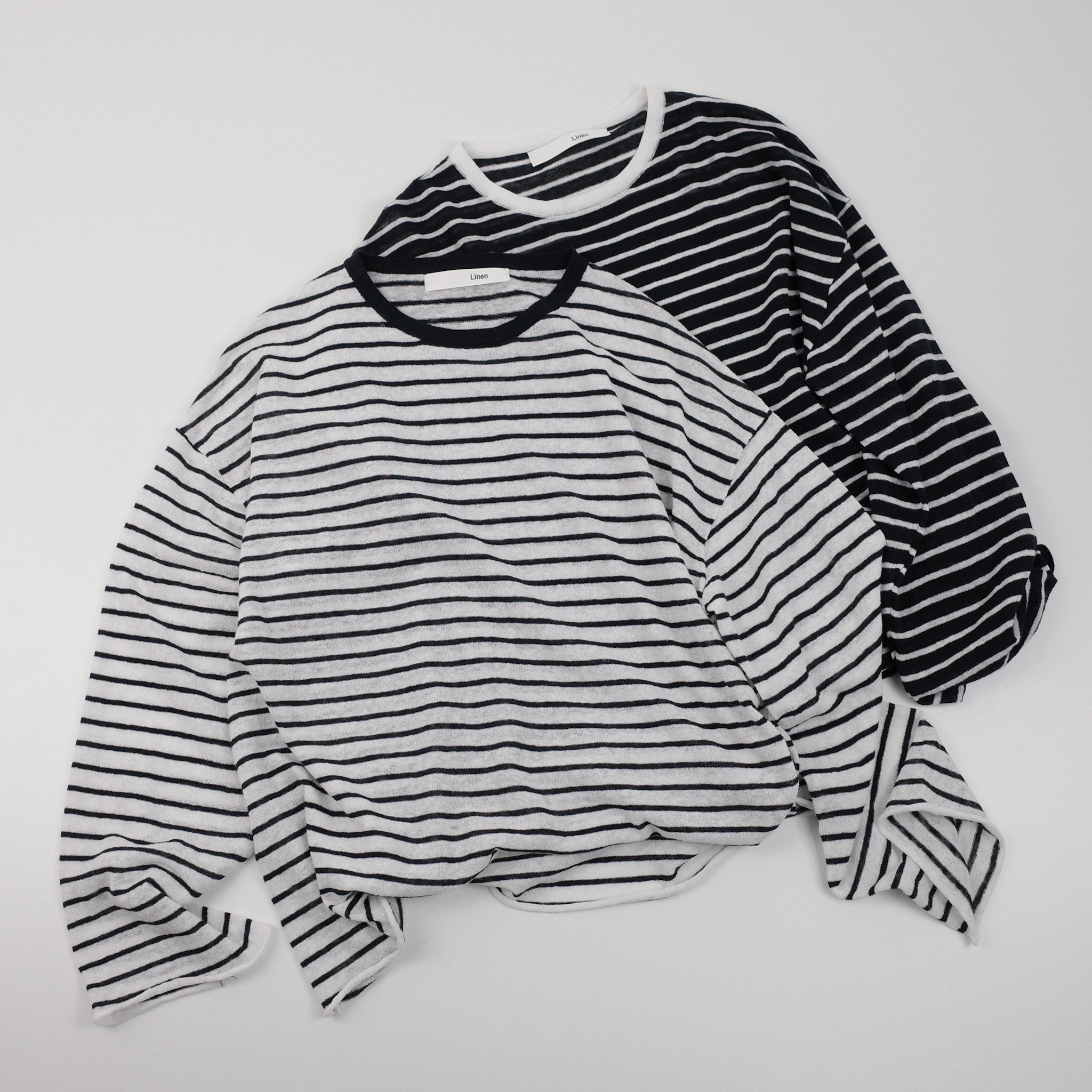 春夏款 圆领时尚舒适百搭显瘦气质亚麻棉条纹针织上衣防晒衣罩衣