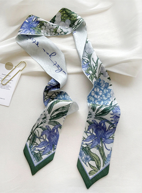 设计师手绘小众丝巾长条发带女绑发绑包腰带编发丝带植物花卉韩版