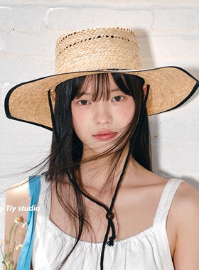 feytiy 天然拉菲草 海边小岛 时髦个性草帽大檐遮阳帽度假防晒帽