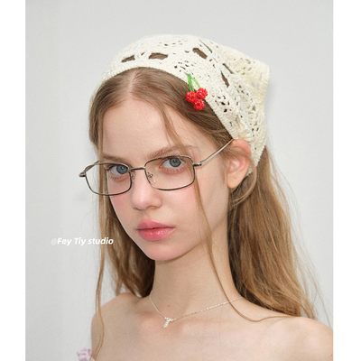 林娜琏同款小樱桃三角巾手钩头巾