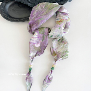 百搭装 feytiy 新款 串珠菱形腰果丝巾裙帘女春夏季 饰领巾 莫奈花园