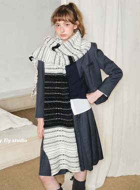 feytiy 定制 特殊工艺小香风黑白针织围巾冬季加厚百搭保暖围脖女