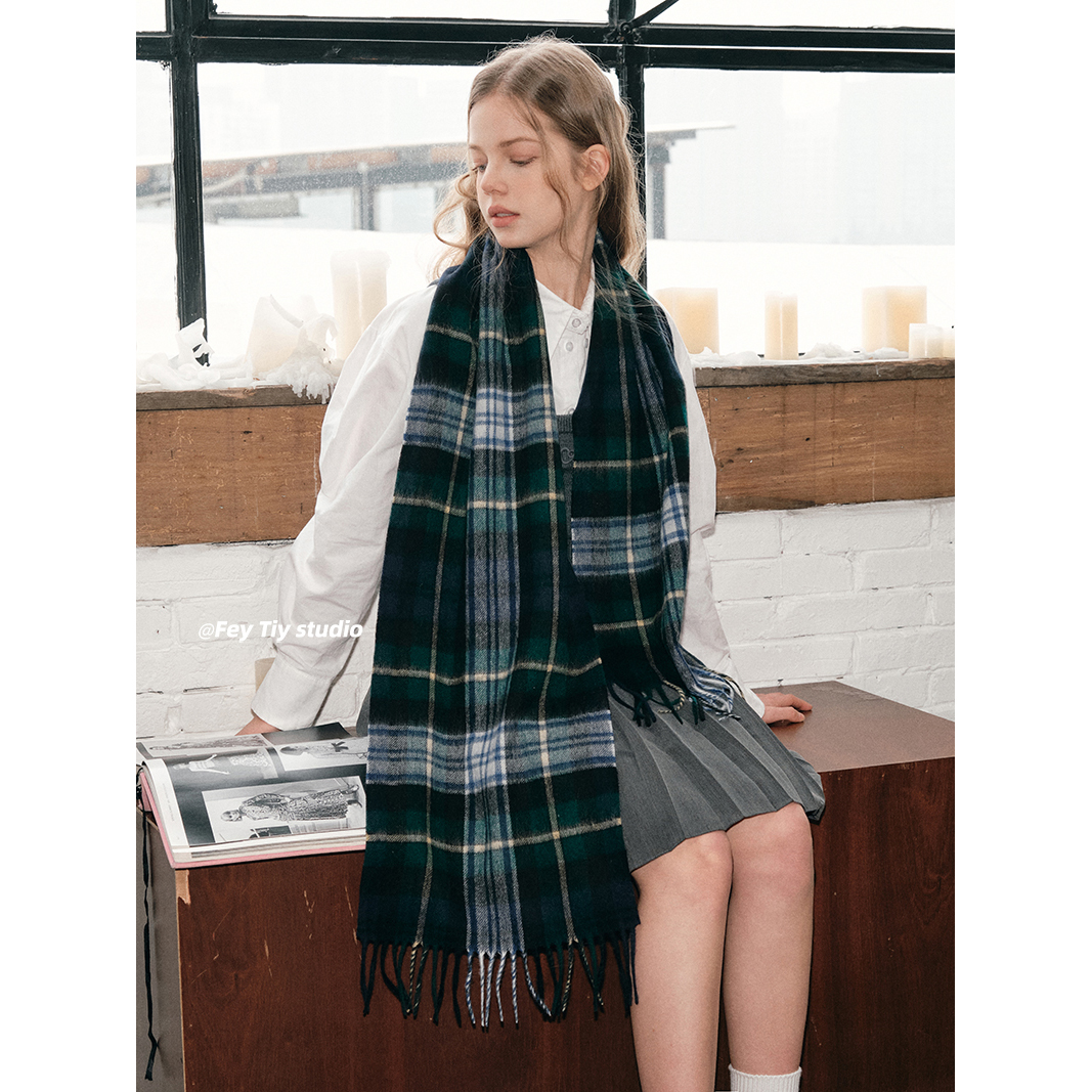 伦敦冬令时纯羊毛经典格纹围巾