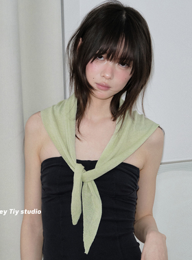 feytiy 蜜瓜绿 含亚麻超细柔软三角巾春夏新款百搭薄款小披肩丝巾