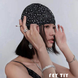 jennie亮片弹力冷帽女高品质包头帽辣妹风手工针织帽子 赵露思同款