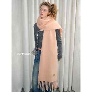 feytiy 羊毛围巾女冬季 保暖2026新款 马海毛围脖披肩 奶油粉玫瑰色