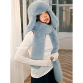 围巾冬季 定制版 2件套仿貂毛雷锋帽 长白山加厚保暖蓝毛毛帽时髦