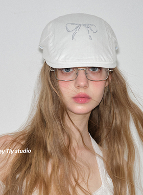 feytiy 烫钻蝴蝶结前进帽女春夏百搭报童帽显脸小贝雷帽画家帽韩