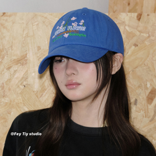 遮阳鸭舌帽休闲百搭 26春夏新款 feytiy 宝蓝色显白刺绣小花棒球帽