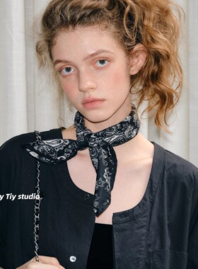 feytiy 定制复古时髦腰果花 手工卷边百搭装饰小方巾丝巾头巾女春