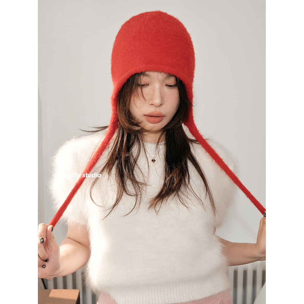 冬日里的小红帽复古可爱护耳帽暖