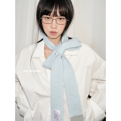 复古时髦针织毛线细长条围巾女