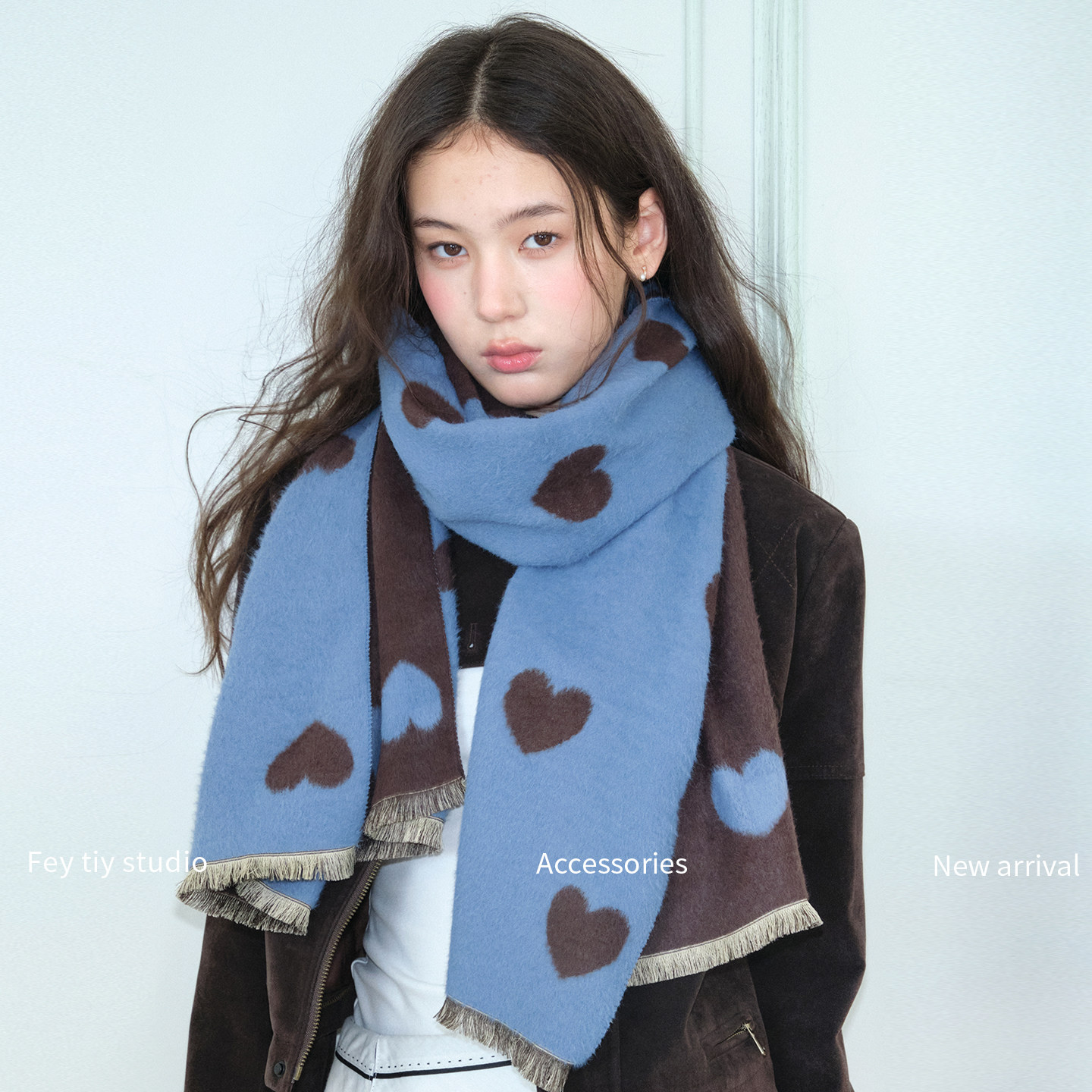 feytiy 蓝棕色 高级感秋冬双面围巾披肩加大加厚百搭保暖围脖女士