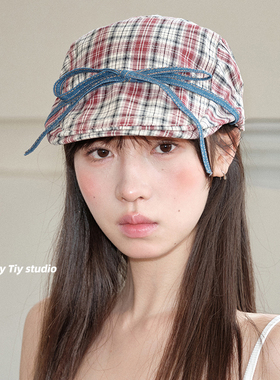 feytiy 美式甜心 格子前进帽绑带蝴蝶结个性鸭舌帽亚文化潮酷春夏