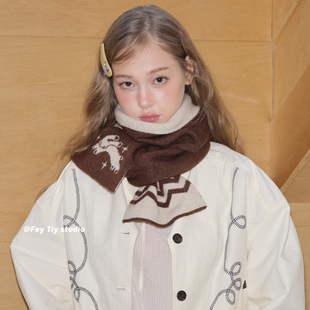 卡通针织保暖围巾女柔软加厚围脖百搭学生 柔软定制 feytiy 冬季