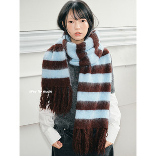 feytiy 细腻柔软氛围感条纹围巾百搭时髦 冬季新款保暖围脖仿羊绒