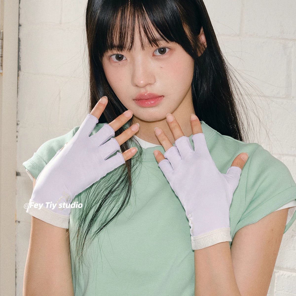 feytiy 指甲自由~UPF50+防晒手套半指防滑开车防紫外线冰丝夏季女