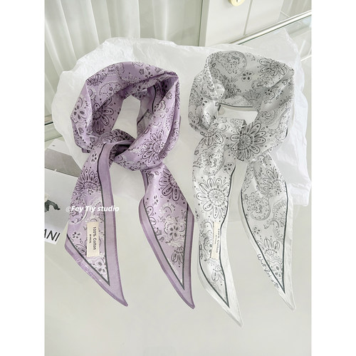 定制浅紫腰果百搭纯棉菱形丝巾