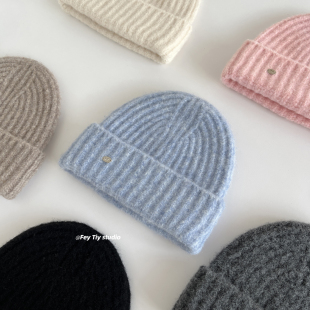 高品质针织毛线帽显脸小百搭毛线冷帽蓝色秋冬新款 feytiy 含羊毛