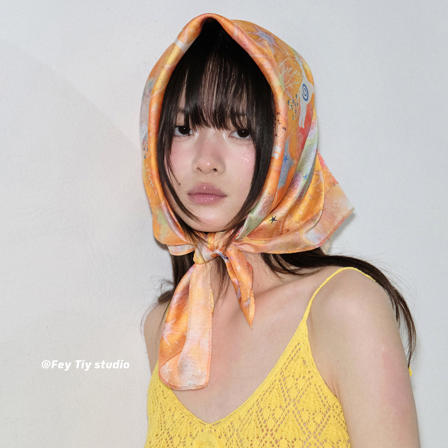 feytiy Orange炙热橙色 原创丝巾方巾女春夏新款包头头巾百搭装饰