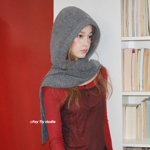 feytiy 巴拉克拉法帽围巾一体女秋冬加大加厚保暖护耳帽 复古时髦