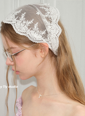 feytiy 韩国设计师款 椭圆蕾丝发带头巾法式少女春夏包头丝巾头饰