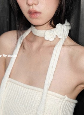 feytiy 马海毛小卷玫瑰choker颈花女y2k细窄长条针织围巾秋冬新款