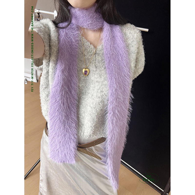 秋冬毛绒绒长条围巾女