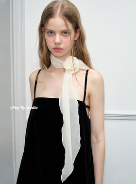 feytiy 纯欲风纯色玫瑰花丝巾 发带辣妹少女春夏新款百搭装饰领巾