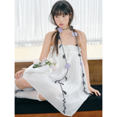 feytiy 原创定制 双色浅紫玫瑰花手工针织钩花项链女腰带长条丝巾