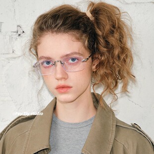 feytiy 防蓝光银色无框平光眼镜女蓝色镜片眼镜可配度数 高智感