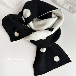 复古时髦双面围巾冬季 feytiy 软乎乎 素 保暖小围脖女百搭 波点元