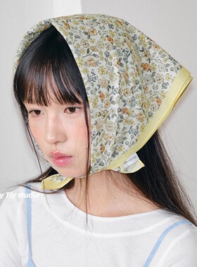 feytiy 100%棉小方巾 南韩25新款小碎花春夏秋百搭装饰头巾丝巾女